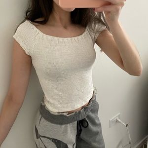 Brandy melville ruched off the shoulder white top. Style not sold any longer